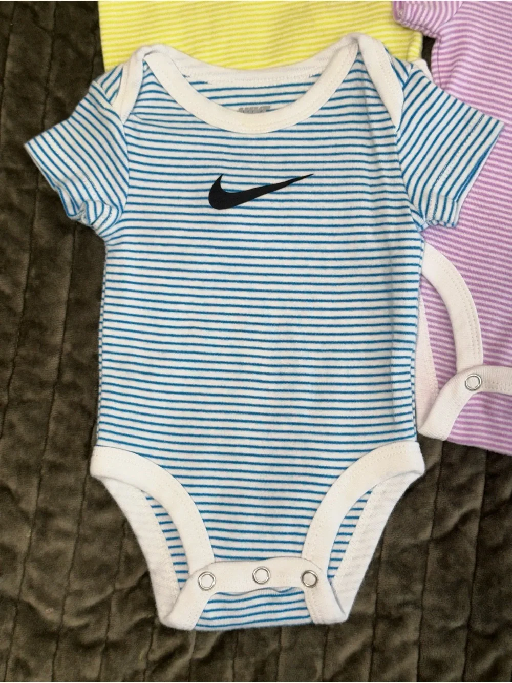 Nike Baby 3-Pack Multi Striped Short-Sleeve Bodysuits - Blue, Purple, Yellow